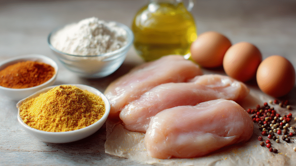 Ingredients for crispy chicken schnitzel