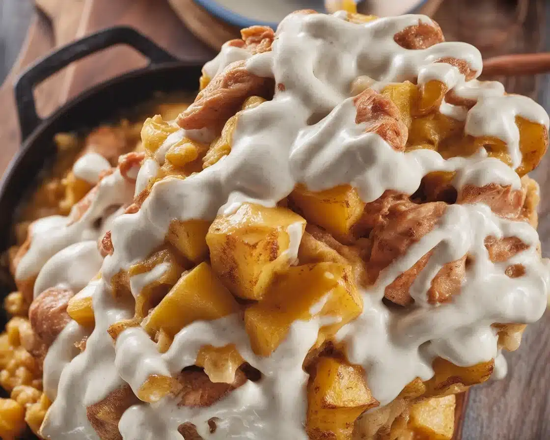 Delicious Garlic Parmesan Chicken and Potatoes dish, served with crispy potatoes and creamy sauce.