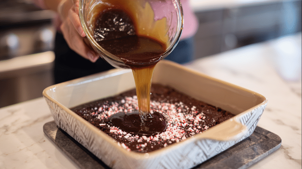 Steps for making peppermint fudge brownies