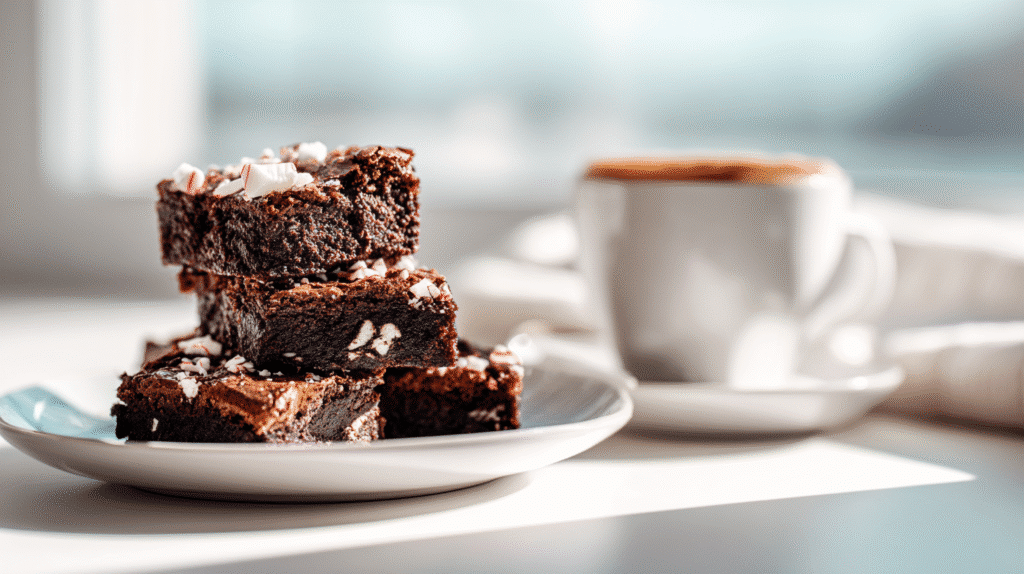 Serving peppermint fudge brownies