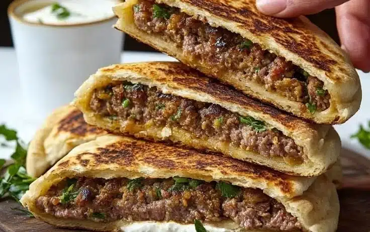 Delicious Lebanese Arayes stuffed pita with flavorful fillings.