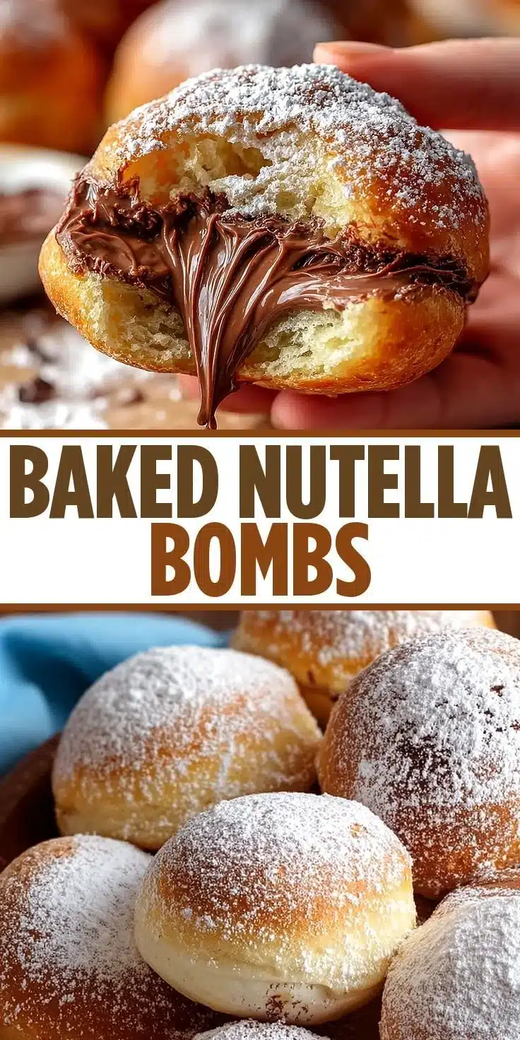 Freshly baked Nutella bombs, golden and gooey chocolate-filled pastries