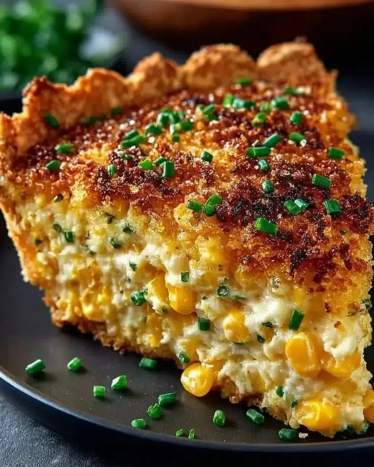 Delicious cheddar sweet corn pie served on a plate