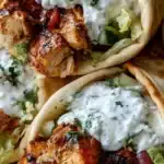 Delicious Chicken Gyros served with feta tzatziki sauce