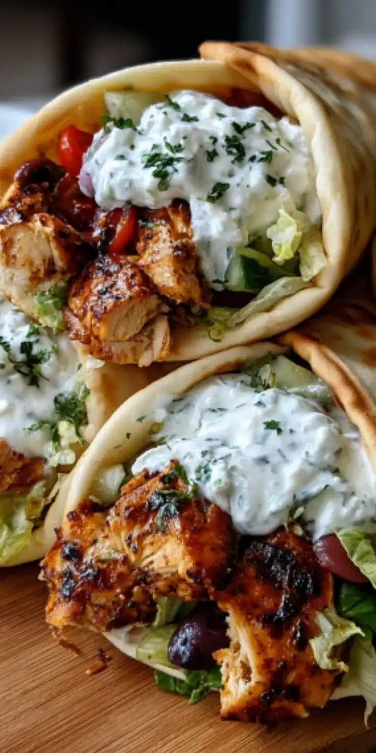 Delicious Chicken Gyros served with feta tzatziki sauce