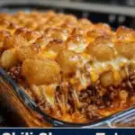 Chili Cheese Tater Tot Casserole served in a dish