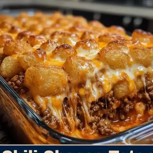Chili Cheese Tater Tot Casserole served in a dish