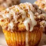Delicious coffee cake muffins topped with streusel and ready to enjoy.