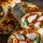 Crispy air fryer chicken wraps with mozzarella cheese on a plate