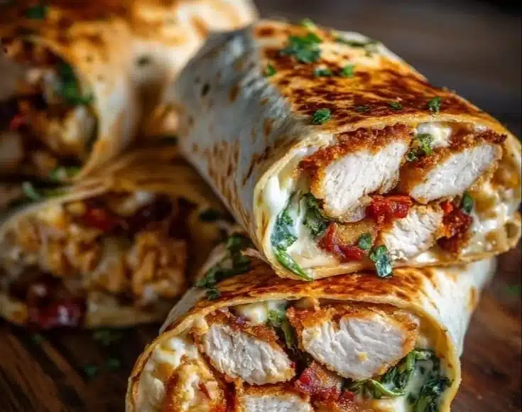 Crispy air fryer chicken wraps with mozzarella cheese on a plate