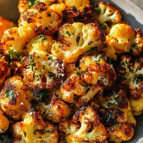 Crispy oven roasted cauliflower garnished and ready to serve