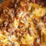 Delicious Crockpot Ravioli Lasagna prepared in a slow cooker