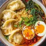 Delicious Dumpling Ramen Bowl with dumplings and savory broth.