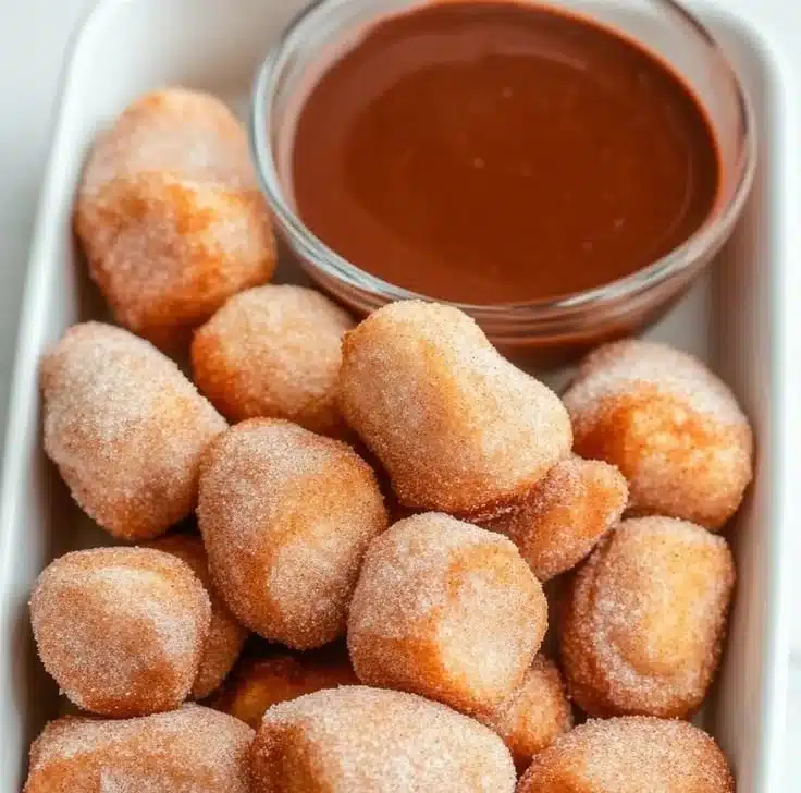 Fluffy air fryer churro bites dusted with cinnamon sugar