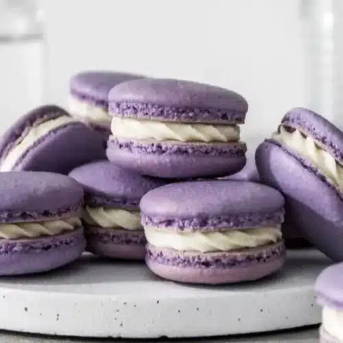 Delicious French macaron in various flavors on a plate
