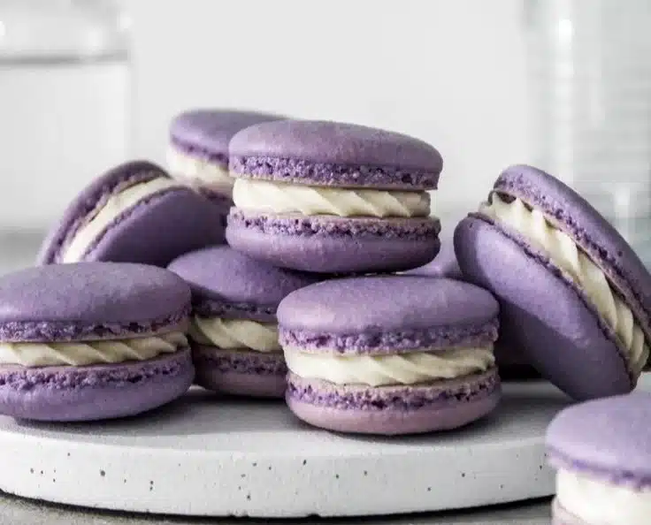Delicious French macaron in various flavors on a plate