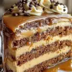 Decadent gooey coffee caramel cake with rich frosting and coffee drizzle
