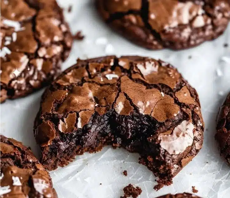 Gourmet brownie cookies stacked on a plate, showcasing their rich chocolate texture.