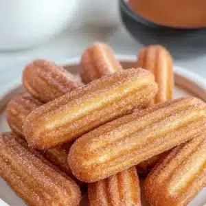 Healthy baked churro bites topped with cinnamon sugar on a plate.