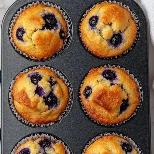 Hearty blueberry protein muffins fresh out of the oven