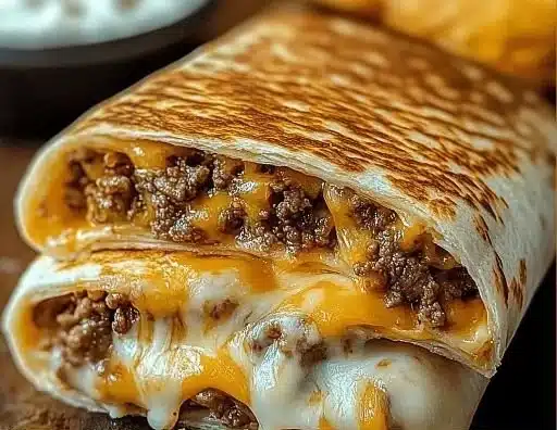 Easy grilled cheese burrito with melted cheese and crispy tortilla