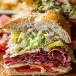 Delicious Italian Grinder Salad Sandwich with fresh veggies and Italian meats
