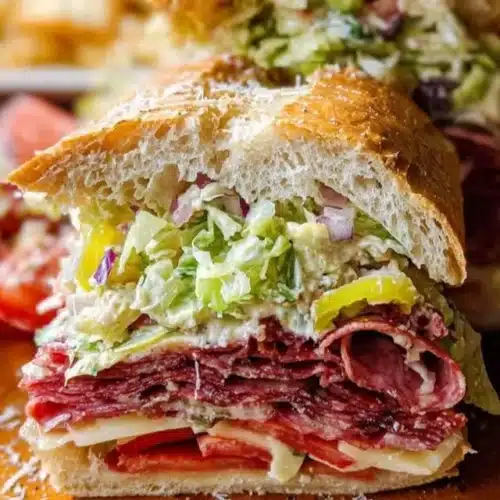 Delicious Italian Grinder Salad Sandwich with fresh veggies and Italian meats
