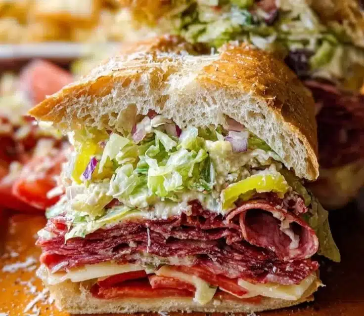 Delicious Italian Grinder Salad Sandwich with fresh veggies and Italian meats