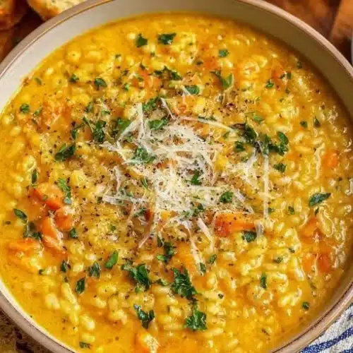 Bowl of Italian Penicillin Soup garnished with herbs and spices.