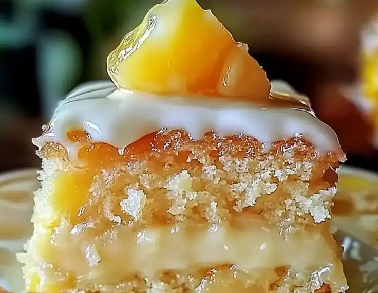 Delicious Juicy Pineapple Heaven Cake with fresh pineapple toppings