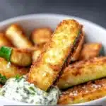 Low calorie air fryer zucchini fries served in a bowl.
