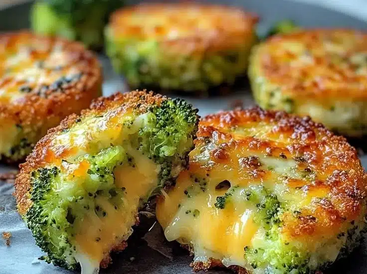 Low carb broccoli cheese rounds on a serving plate