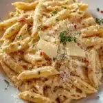 Delicious one pot creamy garlic pasta topped with parsley.