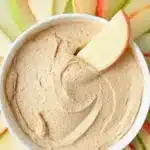 Creamy peanut butter yogurt dip served with fresh apple slices