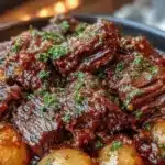 Slow Cooker Garlic Butter Beef with Potatoes dish served in a bowl