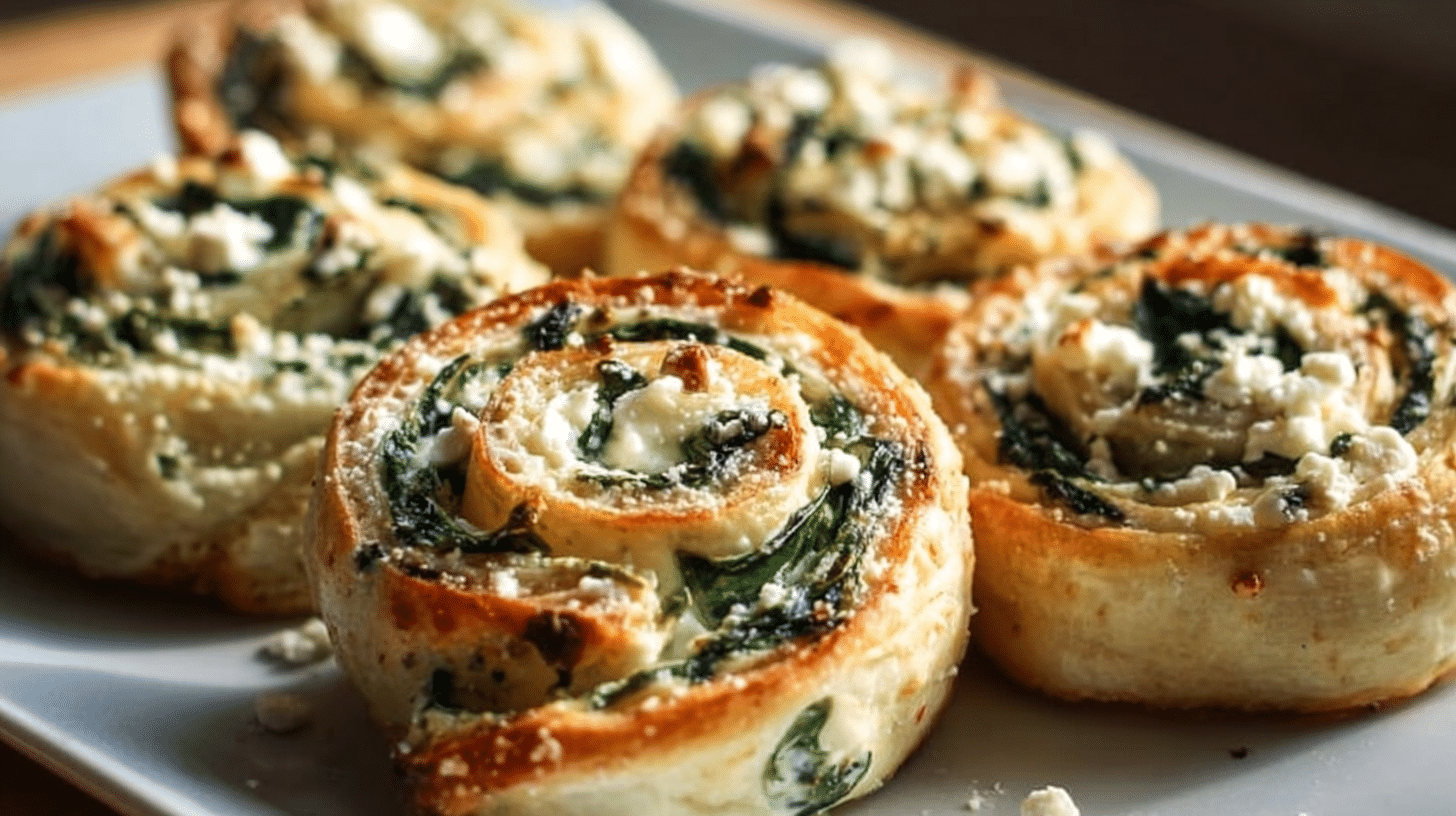 Delicious spinach feta pinwheels on a platter, perfect for appetizers