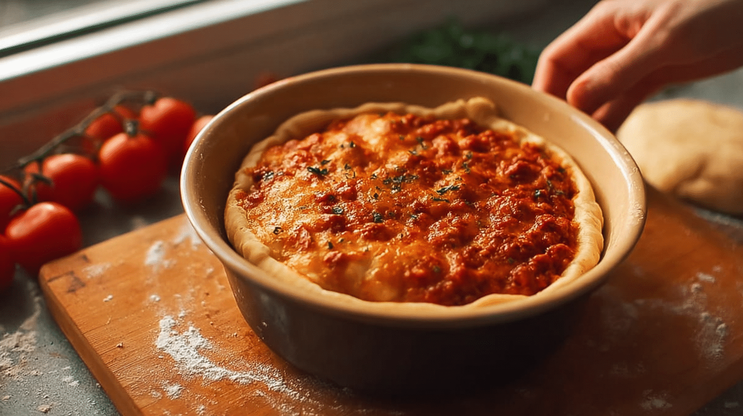 Delicious Pizza Pot Pie filled with savory ingredients in a flaky crust