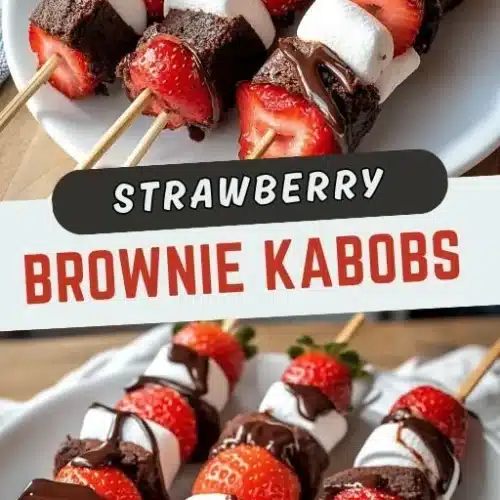 Sweet strawberry brownie kabobs on skewers for party desserts
