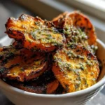 Crispy baked sweet potato bites topped with Parmesan herb butter.