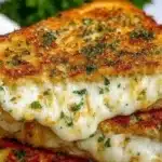 Mouthwatering garlic bread grilled cheese sandwich with melted cheese and crispy edges.