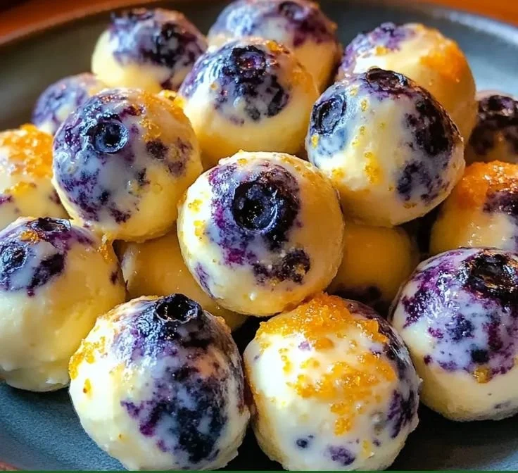 Lemon Blueberry Cottage Cheese Protein Bites in a bowl
