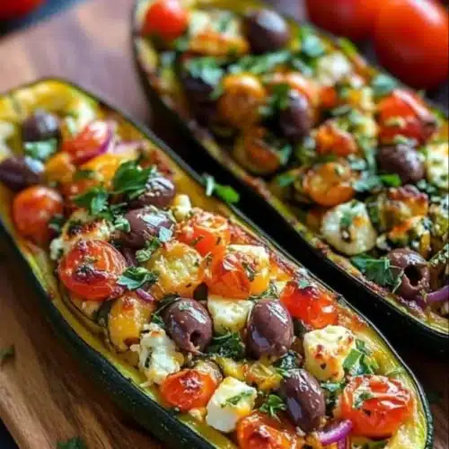 Mediterranean stuffed zucchini boats filled with herbs and spices