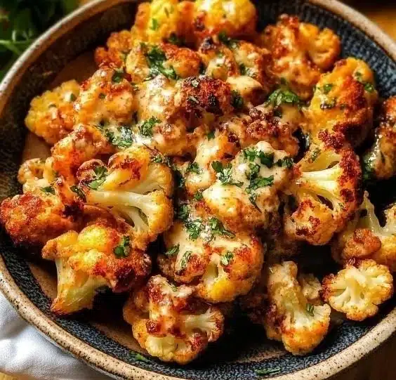 Plate of Moroccan Cauliflower drizzled with tahini-honey sauce