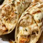 Delicious cheesy garlic chicken wraps with melted cheese and fresh ingredients