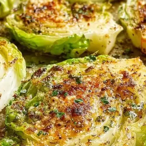 Parmesan Cabbage Steaks roasted to perfection with a crispy cheese topping