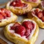 Heart-shaped Strawberry Cream Cheese Danishes fresh out of the oven.