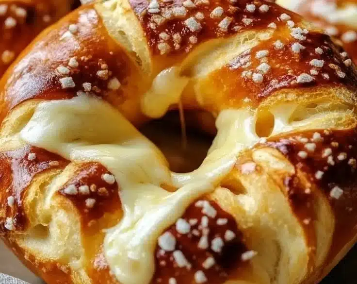 Delicious cheese stuffed pretzel fresh out of the oven