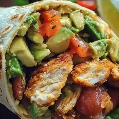 Healthy Chicken Avocado Wrap filled with fresh ingredients