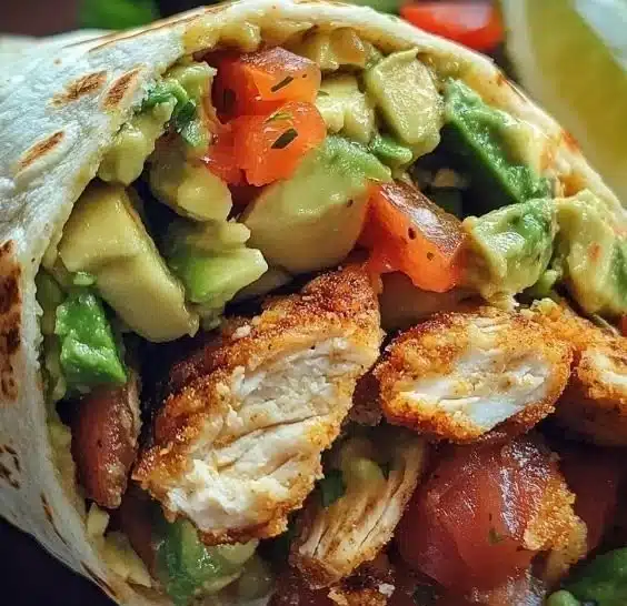 Healthy Chicken Avocado Wrap filled with fresh ingredients