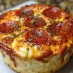 Delicious cottage cheese pizza bowl topped with fresh ingredients.